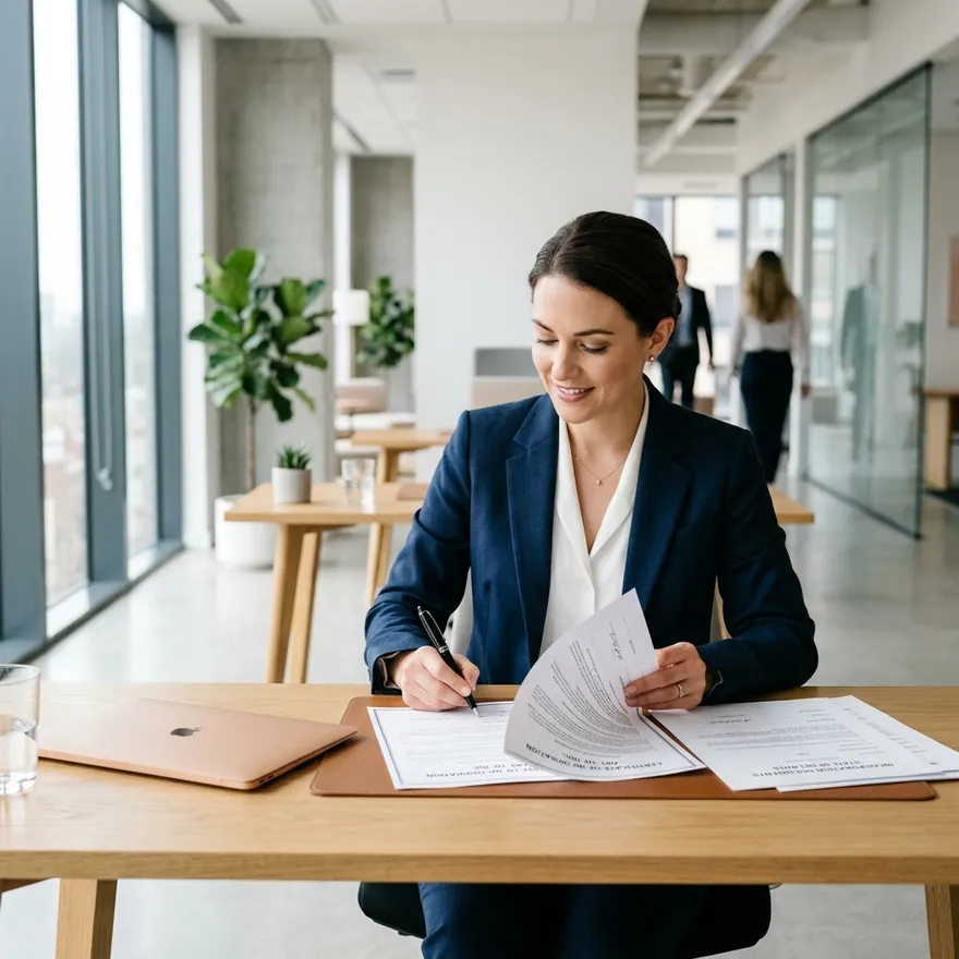 Business owner signing incorporation documents to elect S-Corp status